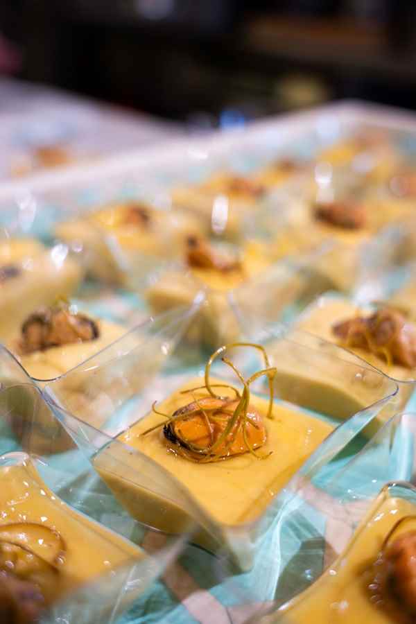 a roll of food with flowers on top