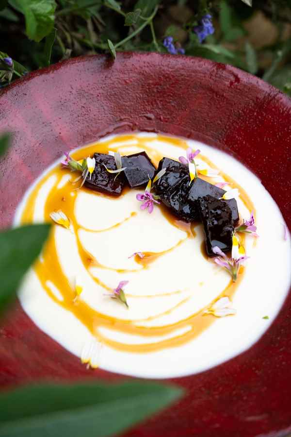 a plate of food with rosemary on it