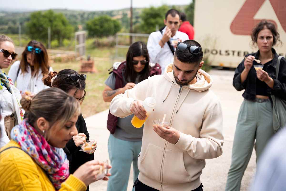a group of people outside