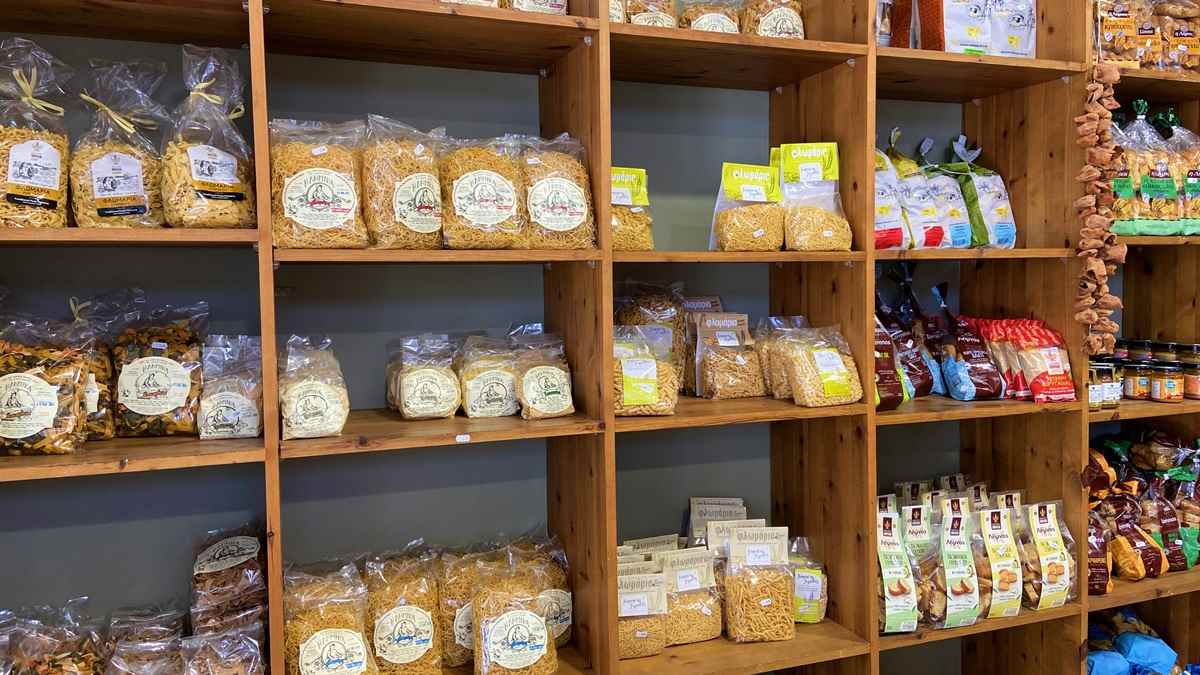 shelves of food on shelves in a store