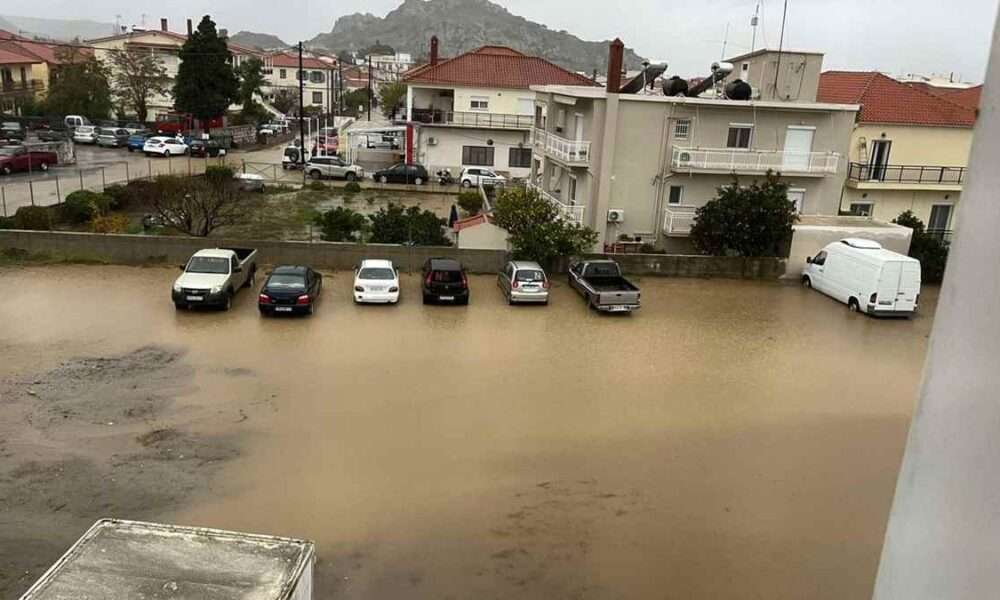cars parked cars in a flooded area