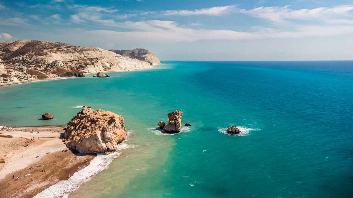 aerial view of aphrodite s rock cyprus